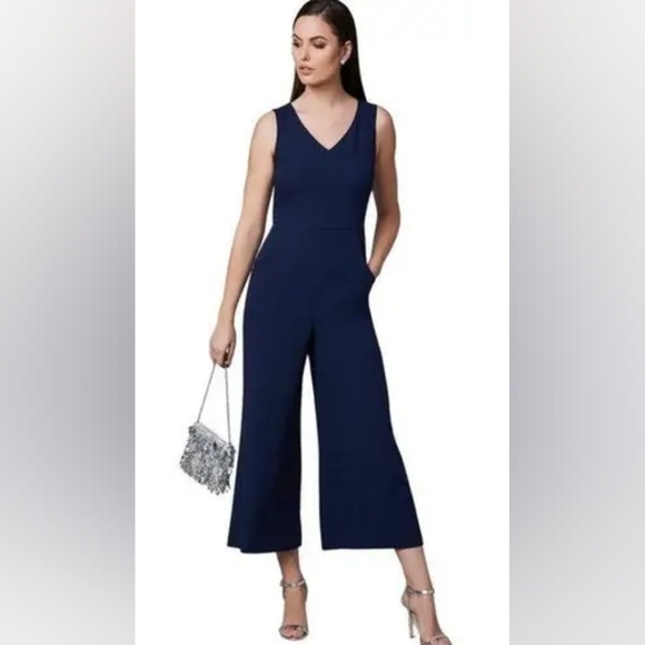 Karl Lagerfeld Blue Wide Leg Crepe Sleeveless Jumpsuit in 4 - Picture 1 of 10